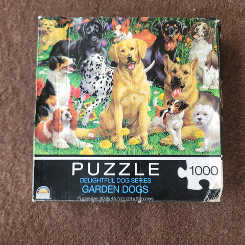 1000 pc puzzle, garden dogs