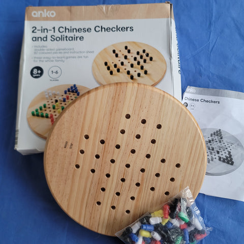 2 in 1 Chinese checkers and solitaire, wooden