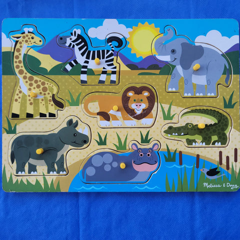 Wooden knobbed inset, jungle animals