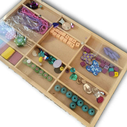 Wooden tray organizer for beads and stationary