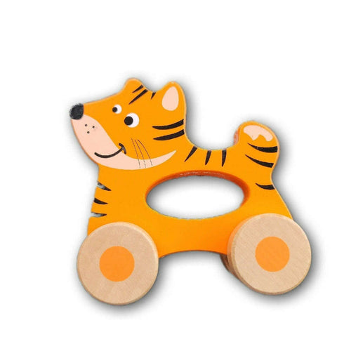 Wooden tiger on wheels