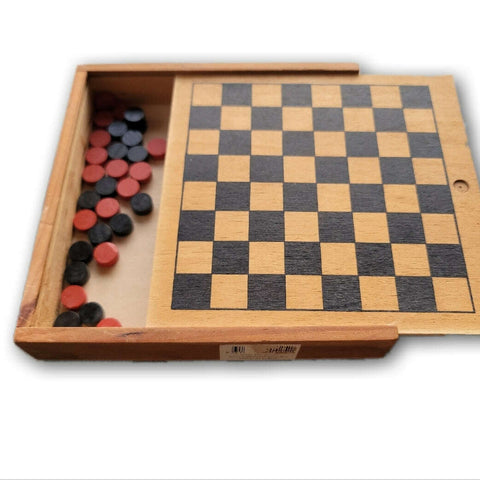 Wooden travel checkers set