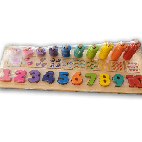 Wooden Number Stacker and puzzle (one ring less)
