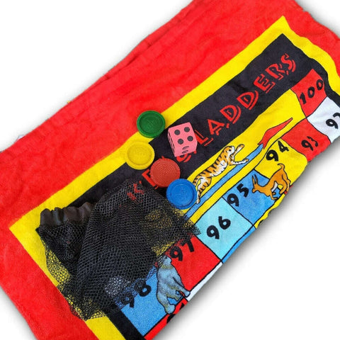 Snakes and Ladders, beach towel and game