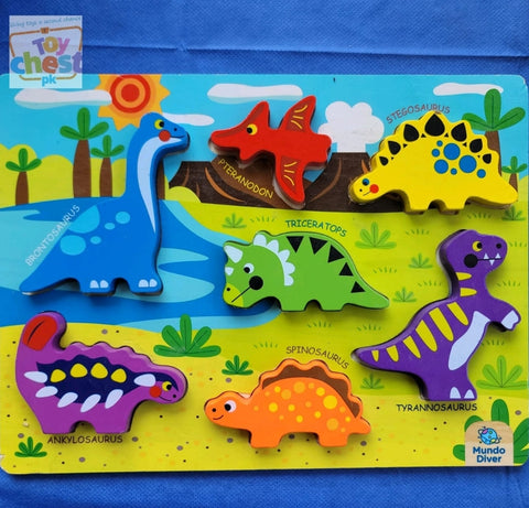 Wooden Inset Dino Puzzle, some colouring done on the base