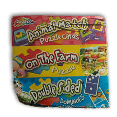 3 in 1 mega pack - Animal match puzzle cards, on the farm puzzle, double sided dominoes - Toy Chest Pakistan