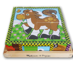 Melissa & Doug Farm Wooden Cube Puzzle With Storage Tray - 6 Puzzles in 1 (16 pcs) - Toy Chest Pakistan