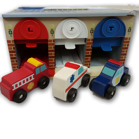 Melissa & Doug Lock And Roll Rescue Garage - 3 Wooden Vehicles, Garage With Locking Door And Keys