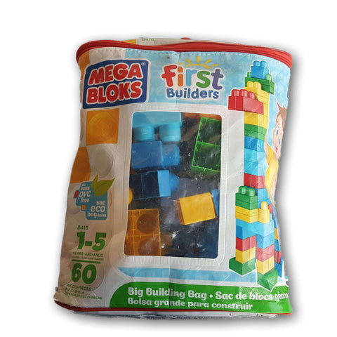 Mega Bloks First Builders Big Building Bag 60 Piece Set (Blue)