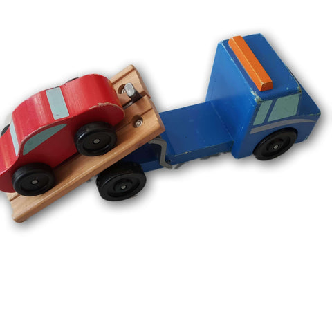 Melissa & Doug Flatbed Tow Truck Wooden Toy Set.