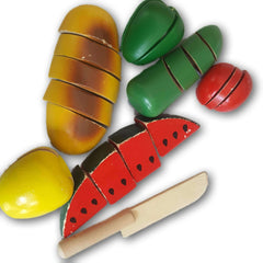 Wooden cut-up food with knife - Toy Chest Pakistan