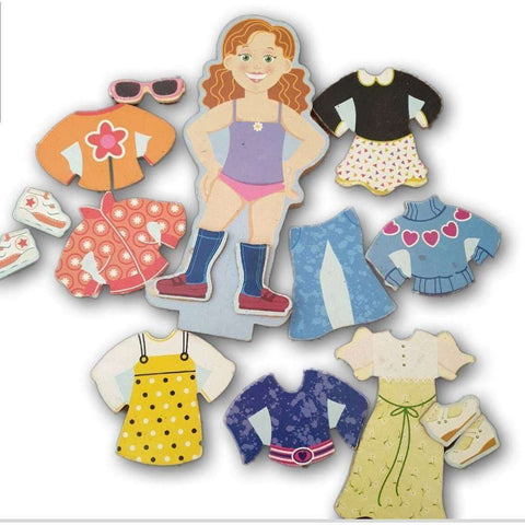 Dress Up Dolls, Magnetic, Wooden with 4 outfits