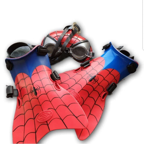 Spiderman flippers and goggles